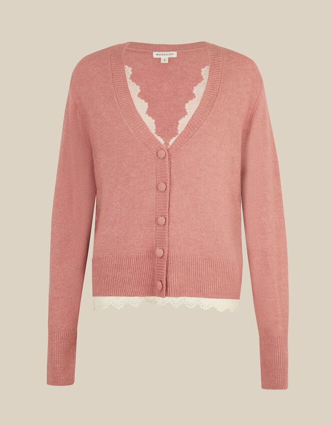 Lula Lace Trim Cardigan, Pink (BLUSH), large