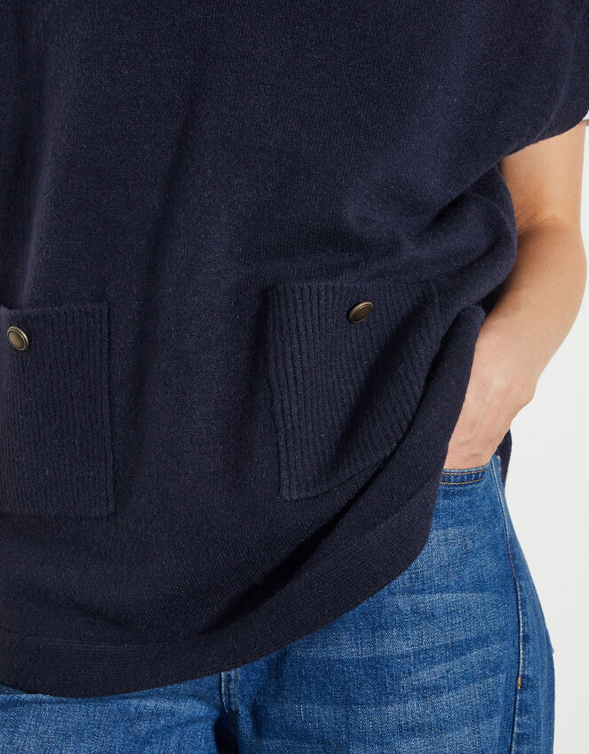 Sleeveless Knitted Hoodie, Blue (NAVY), large