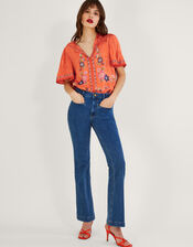 Odelia Embroidered Floral Top in Sustainable Viscose, Orange (ORANGE), large