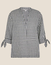 Lilly Gingham Top in Linen Blend, Black (BLACK), large