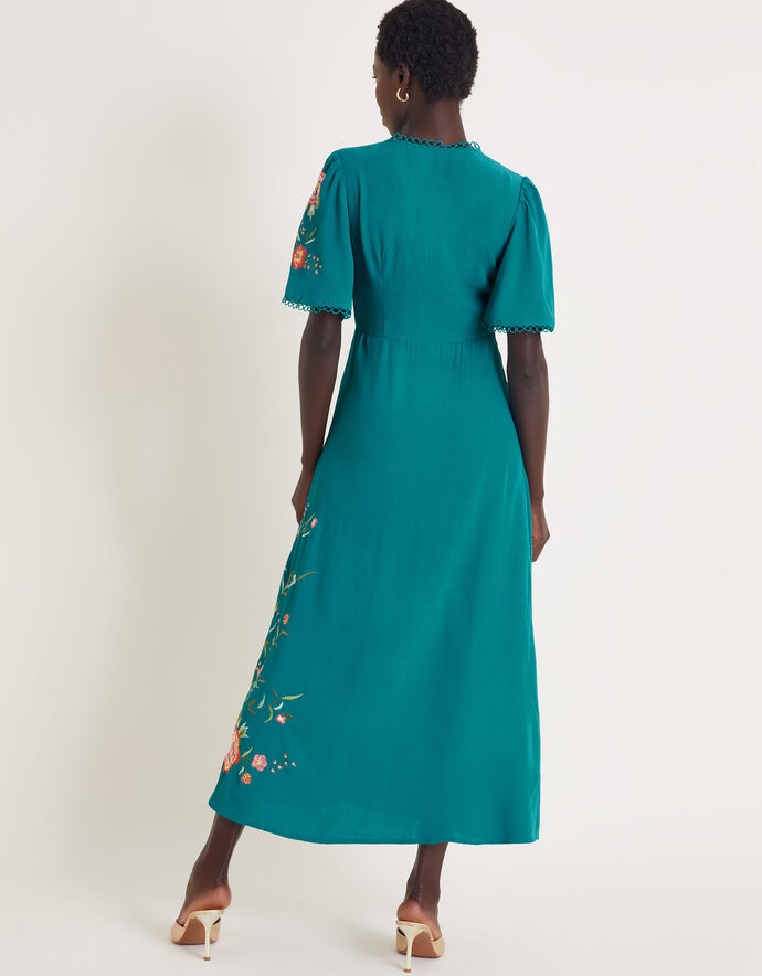 Dusty Teal Floral Elegance Midi Dress