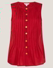 Monica Linen Blend Pleated Top, Red (RED), large