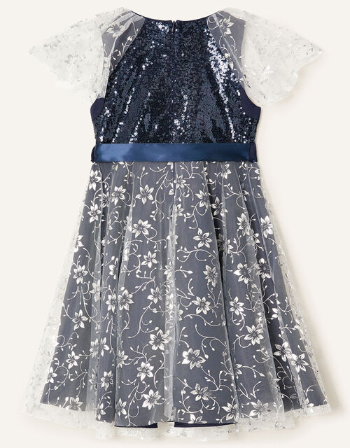 Sanchia Sequin Floral Print Dress, Blue (NAVY), large
