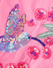 Hummingbird Embellished Frill T-Shirt, Pink (PINK), large