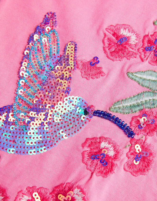 Hummingbird Embellished Frill T-Shirt, Pink (PINK), large