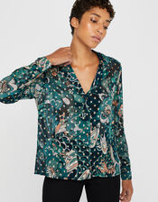 Zoe Floral Metallic Shirt, Teal (TEAL), large