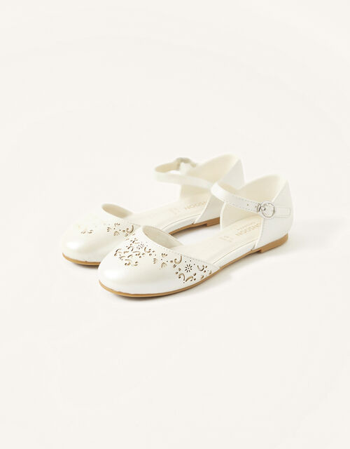 Cutwork Two-Part Ballerina Flats, Ivory (IVORY), large