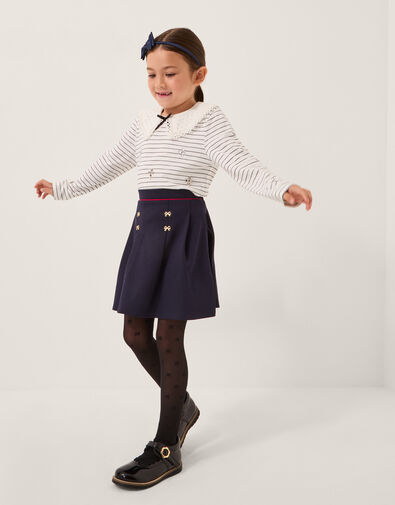 Bow Ponte Pleated Skirt, Blue (NAVY), large