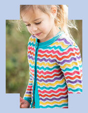 Frugi Rainbow Pointelle Cardigan, Multi (MULTI), large
