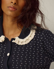Camila Broderie Collar Cardigan, Blue (NAVY), large