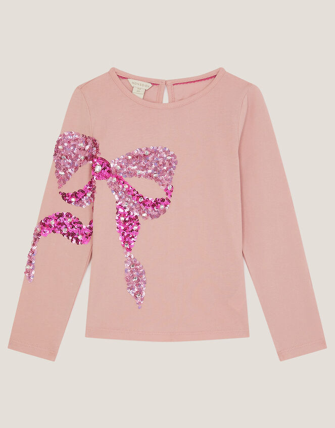 Sequin Bow Long Sleeve Top, Pink (PINK), large