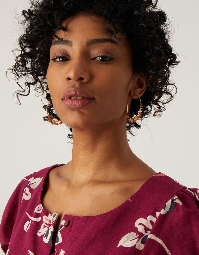 Gold-Plated Tassel Colour Hoop Earrings, , large