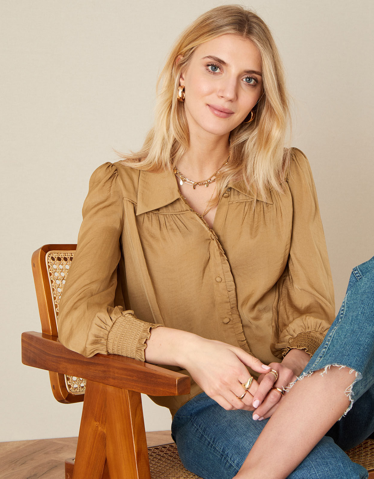 Gold satin hot sale blouse uk