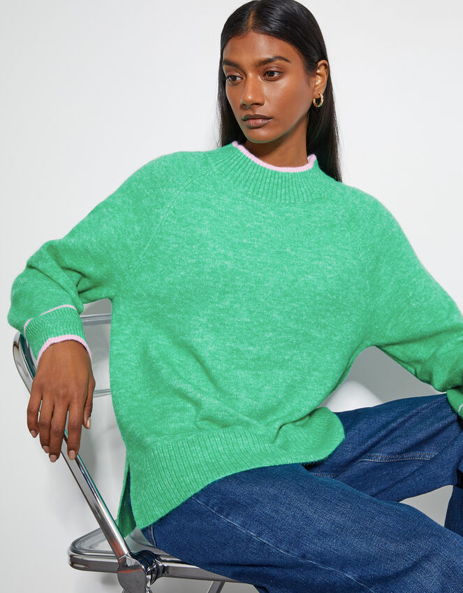 Oti Oversized Mock Neck Jumper, Green (GREEN), large