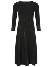 Heat-Seal Gem Knit Midi Dress, Black (BLACK), large