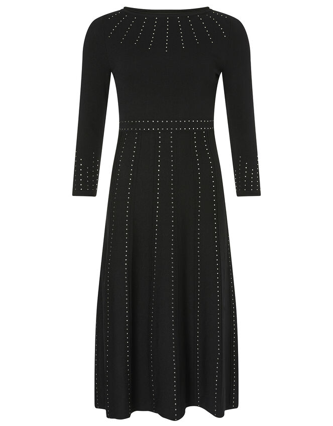 Heat-Seal Gem Knit Midi Dress, Black (BLACK), large