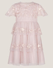 Sophie Embroidered Polka Dot Tulle Dress, Pink (PALE PINK), large