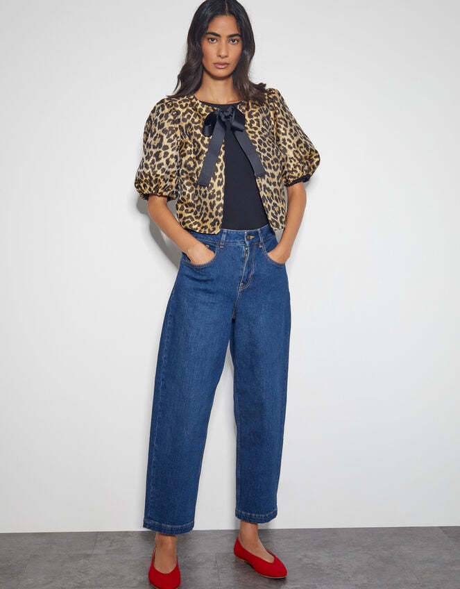 Anne Leopard Print Bow Jacket, Brown (BROWN), large