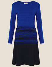 Textured Fit and Flare Dress , Blue (BLUE), large