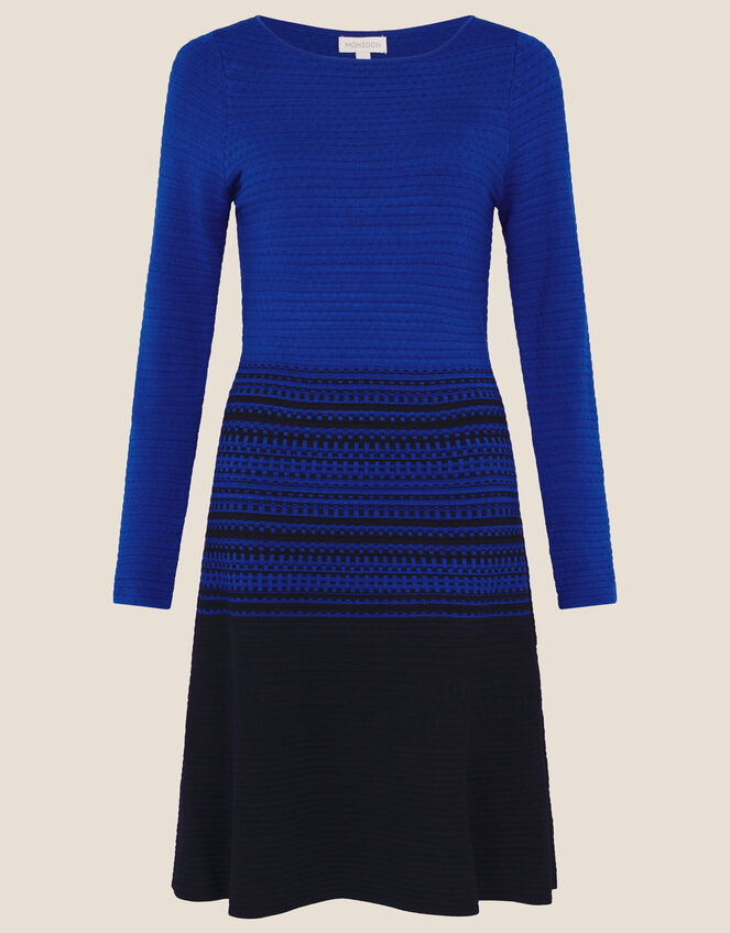 Textured Fit and Flare Dress , Blue (BLUE), large