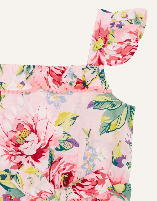 Baby Floral Romper in Pure Cotton, Pink (PALE PINK), large
