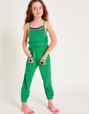 Crochet Trim Towelling Jumpsuit, Green (GREEN), large