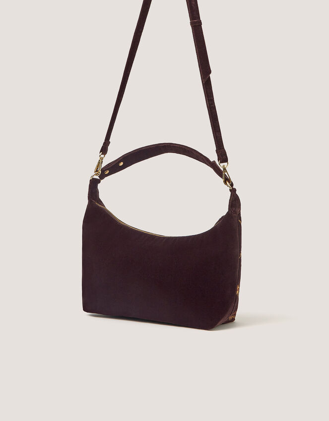 Hatti Embroidered Velvet Slouchy Shoulder Bag, , large