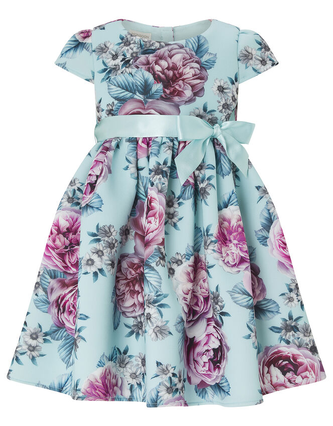 Baby Leena Floral Scuba Occasion Dress, Blue (PALE BLUE), large
