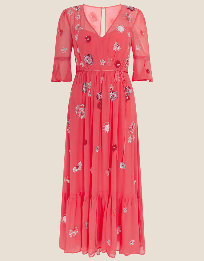 Aimee Embellished Wrap Dress, Orange (PEACH), large