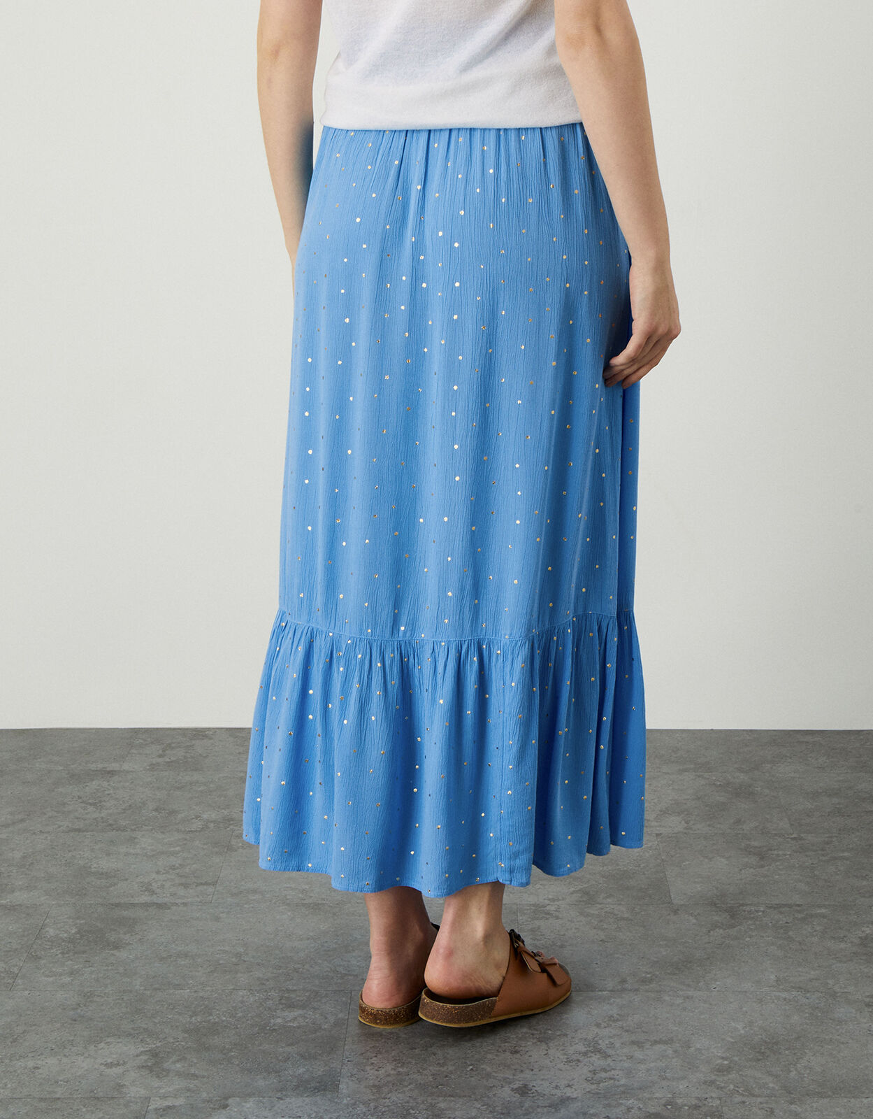 Boho Foil Maxi Tier Skirt Blue