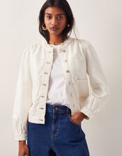 Louisa Frill Denim Jacket, Ecru (ECRU), large