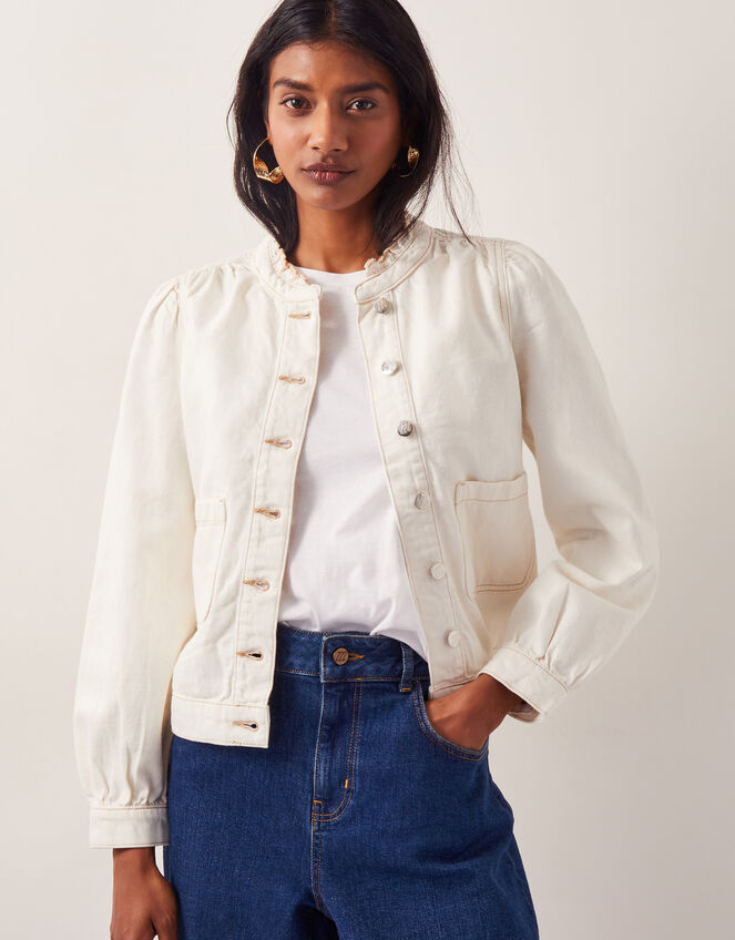 Louisa Frill Denim Jacket, Ecru (ECRU), large