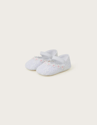 Baby Daisy Lace Booties, Ivory (IVORY), large