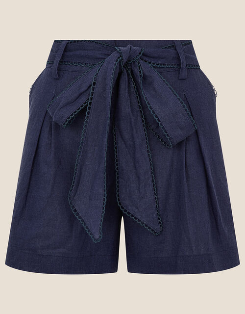 Scallop Shorts in Linen Blend, Blue (NAVY), large