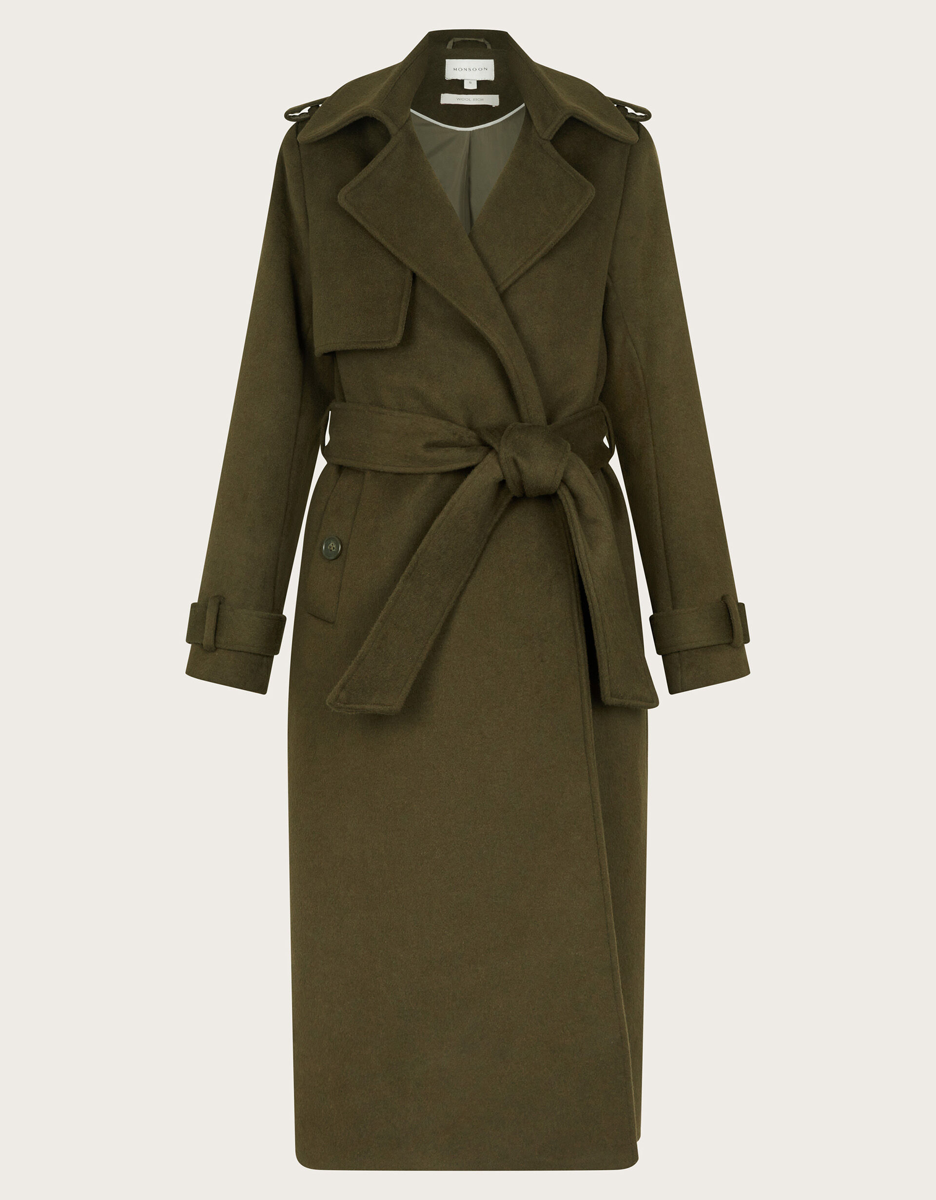 Belted green coat on sale
