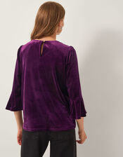 Valerie Velvet Frill Sleeve Top, Red (BERRY), large