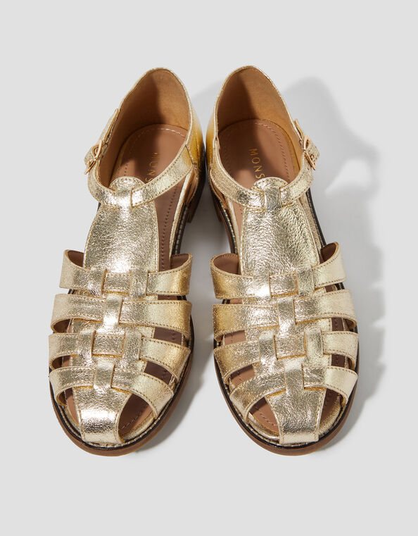 Brady Leather Fisherman Sandals, Gold (GOLD), large