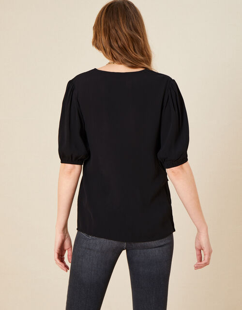 Shirred T-Shirt with LENZING™ ECOVERO™ , Black (BLACK), large