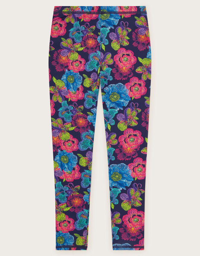 Floral Sketchy Swim Leggings, Blue (NAVY), large