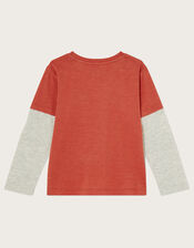 Wolf Mock Sleeve Rust T-Shirt, Orange (ORANGE), large