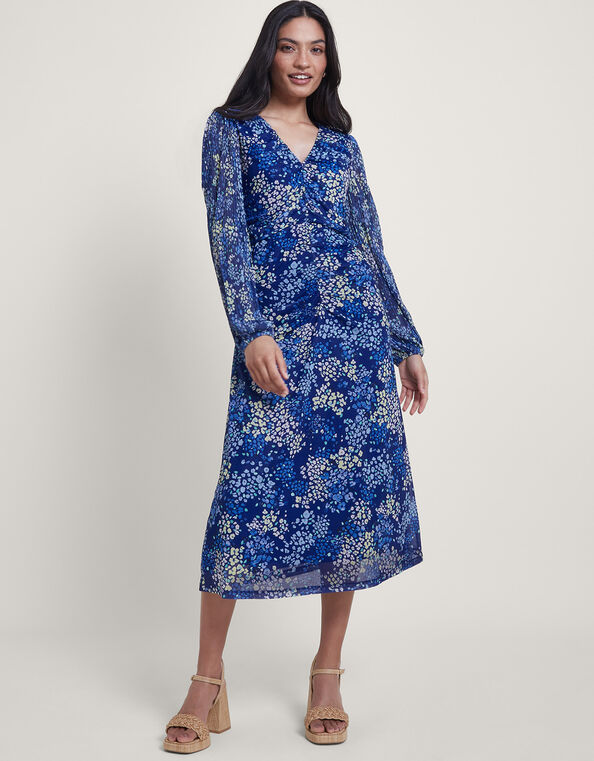 Micola Print Mesh Dress, Blue (BLUE), large