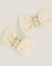 2-Pack Pearl Embellished Bow Hair Clips, Ivory (IVORY), large