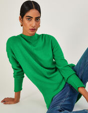 High Neck Longline Jumper with Recycled Polyester, Green (GREEN), large