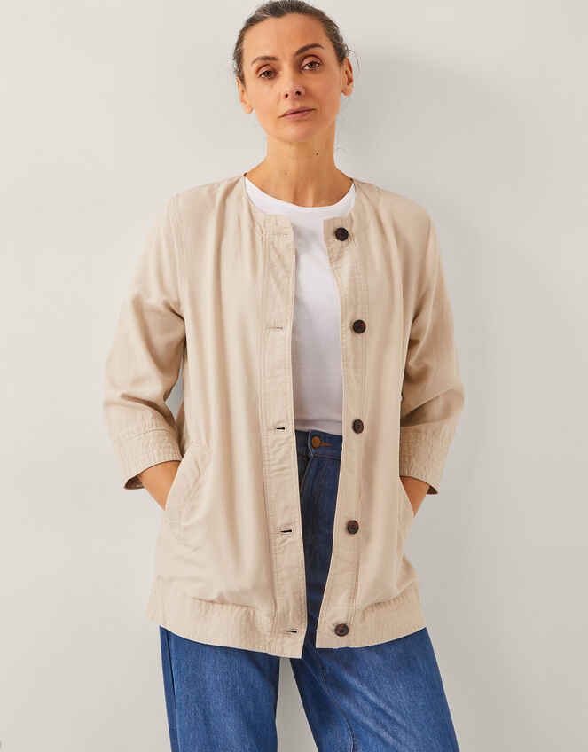 Dana Linen Blend Button Through Jacket, Natural (NATURAL), large