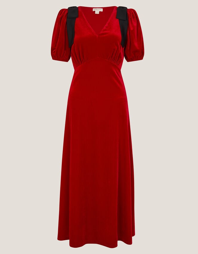 Betty Bow Velvet Midi Dress, Red (RED), large