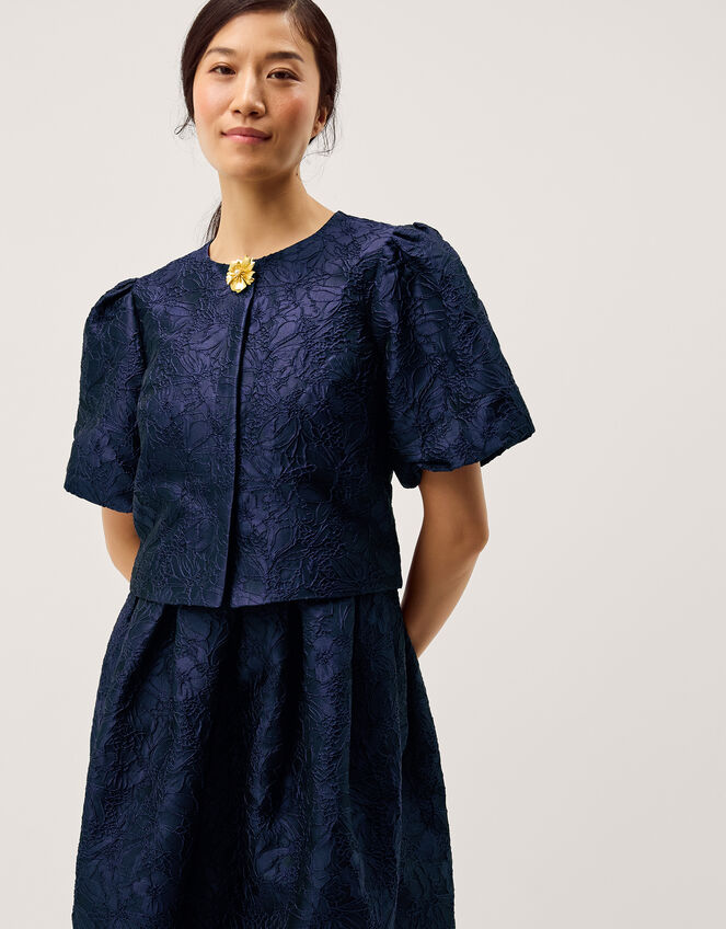 Juliana Floral Jacquard Midi Dress Blue