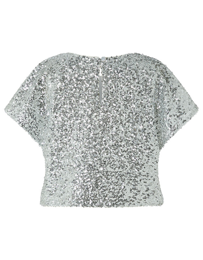 Dawn Sequin Flutter Sleeve Top, Silver (SILVER), large