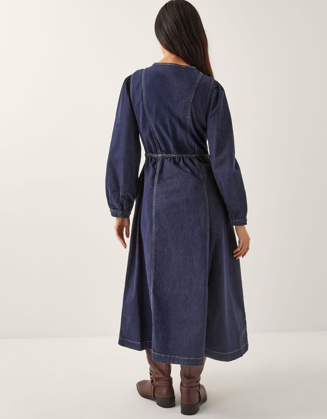 Vivian Button Denim Midi Dress Blue