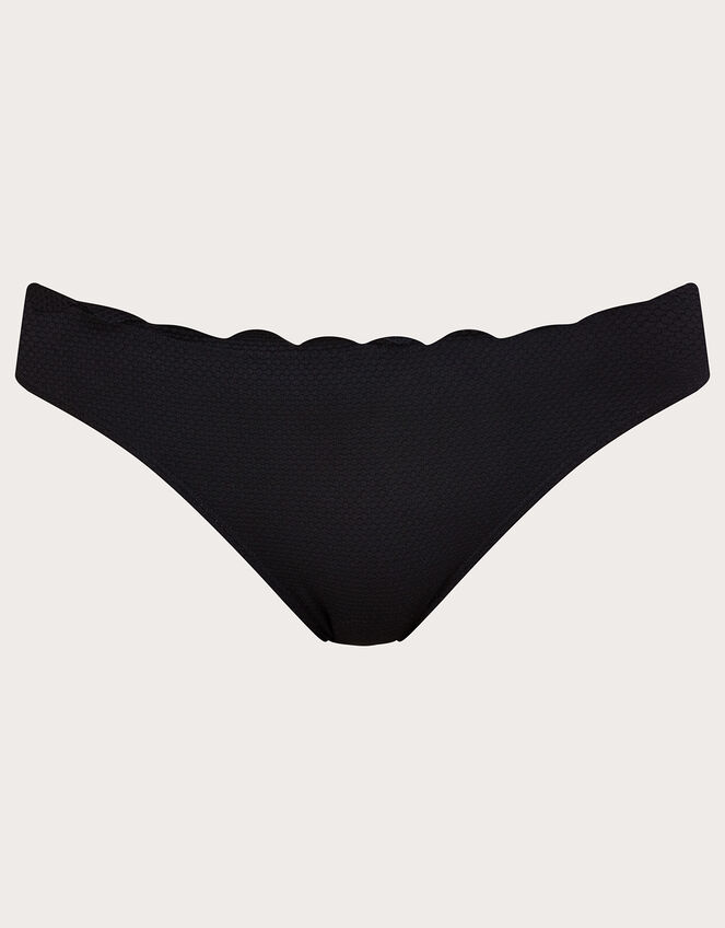 Scallop Edge Plain Bikini Bottoms with Recycled Polyester, Black (BLACK), large