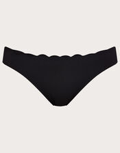 Scallop Edge Plain Bikini Bottoms with Recycled Polyester, Black (BLACK), large